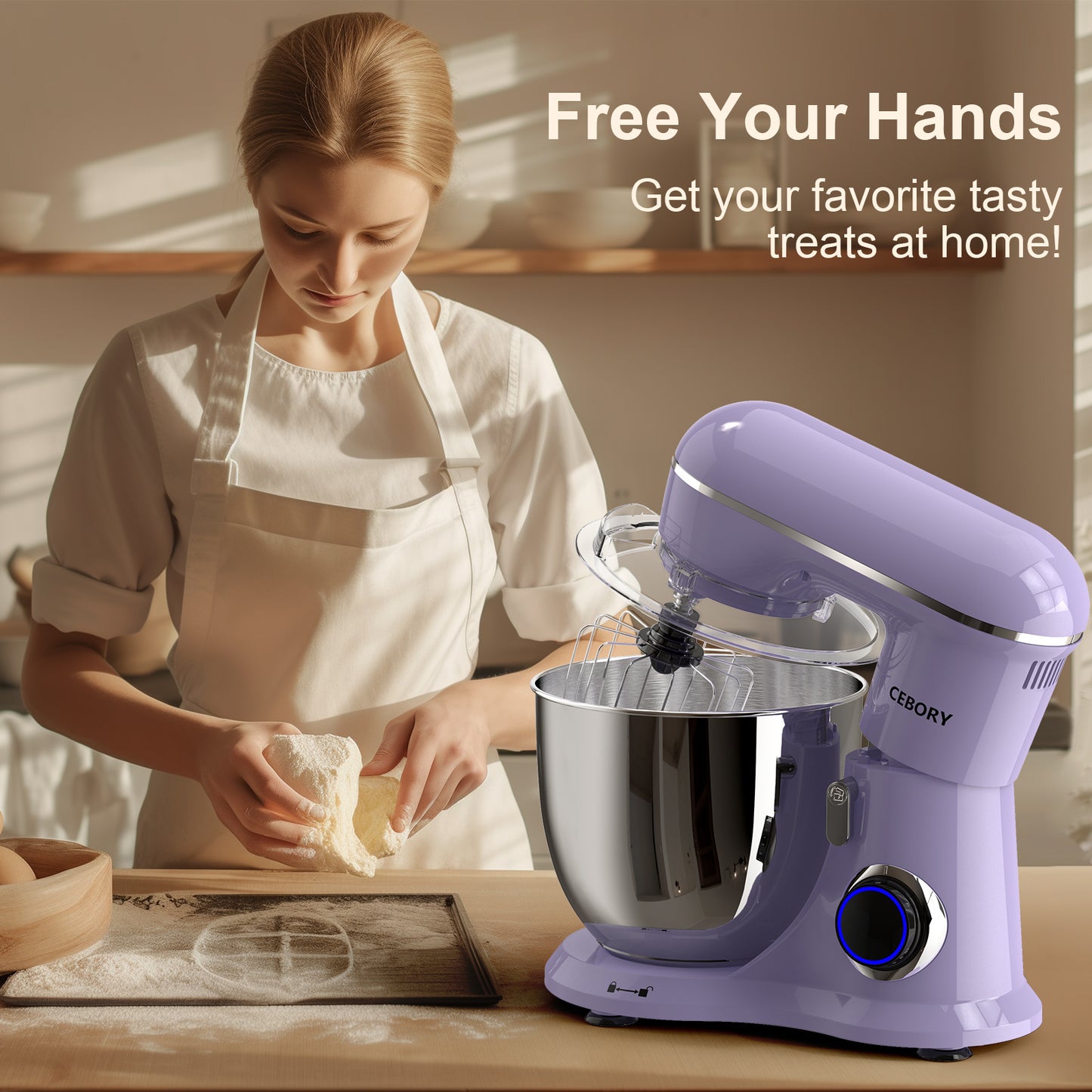 3-IN-1 Electric Stand Mixer, 660W 10-Speed With Pulse Button, Attachments include 6.5QT Bowl, Dough Hook, Beater, Whisk for Most Home Cooks, Vine Purple