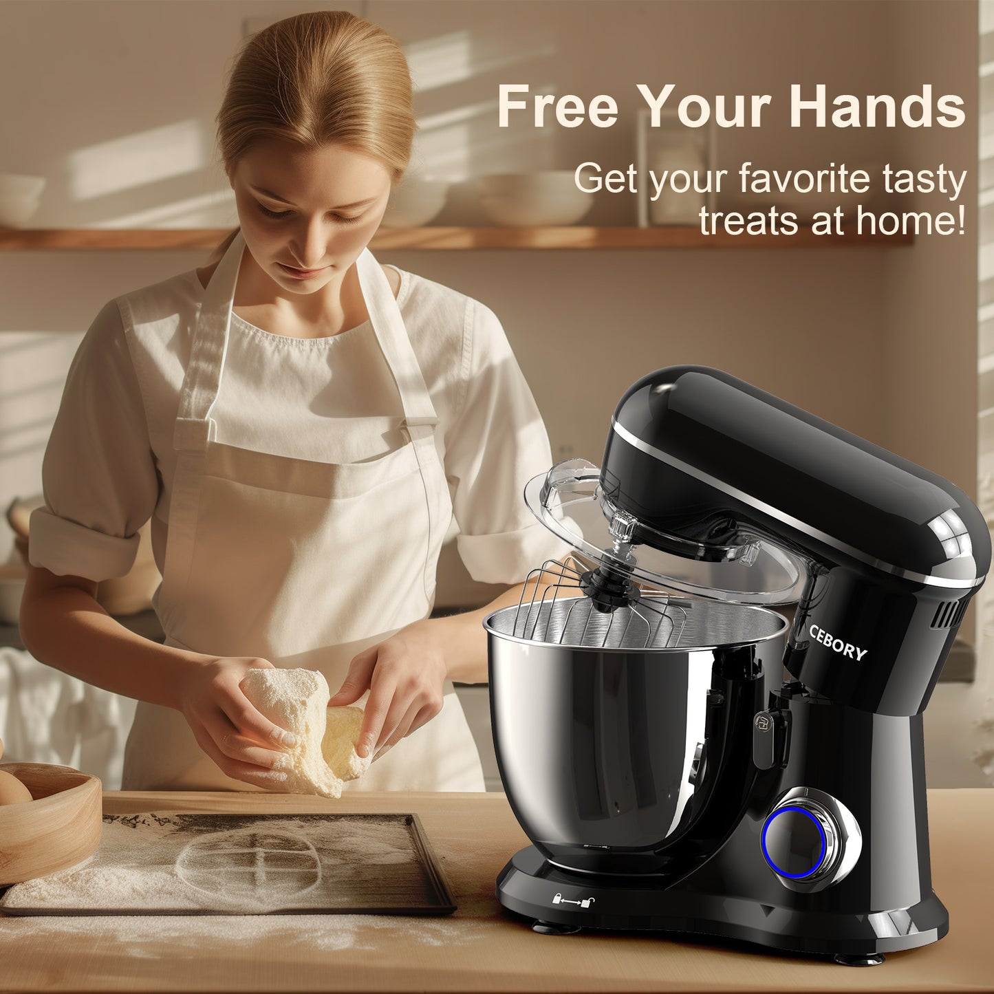 3-IN-1 Electric Stand Mixer, 660W 10-Speed With Pulse Button, Attachments include 6.5QT Bowl, Dough Hook, Beater, Whisk for Most Home Cooks, Onyx Black