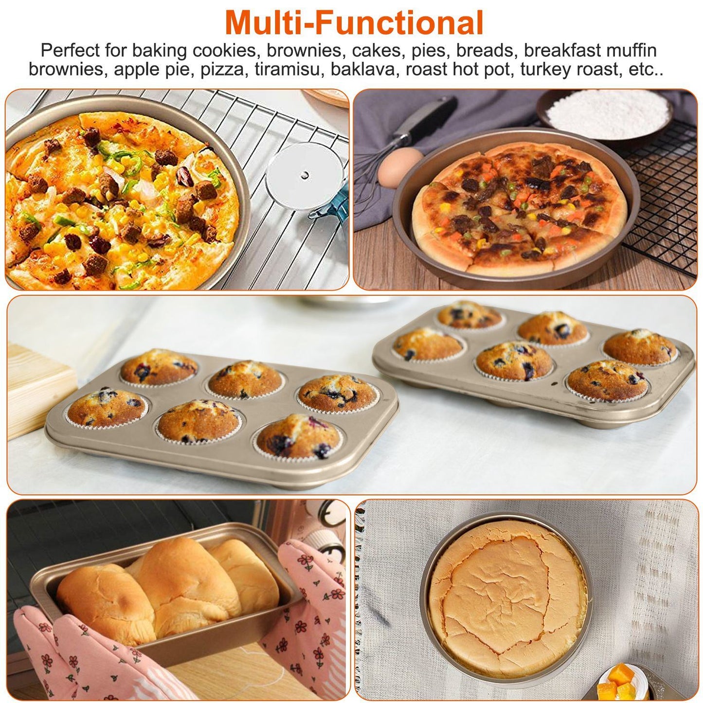 5Pcs Nonstick Bakeware Set Baking Tray Ovenware Sheet Kit