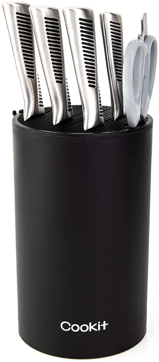 Knife Block Holder; Universal Knife Block without Knives; Unique Double-Layer Wavy Design; Round Black Knife Holder for Kitchen; Space Saver Knife Storage with Scissors Slot Amazon Platform Banned